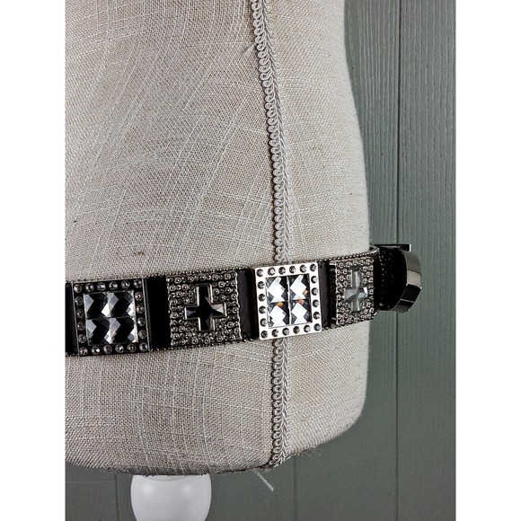 Brown Western Leather Belt Rhinestone Rodeo‎ Queen Sparkle 36 M Cross Biker Punk main image 4